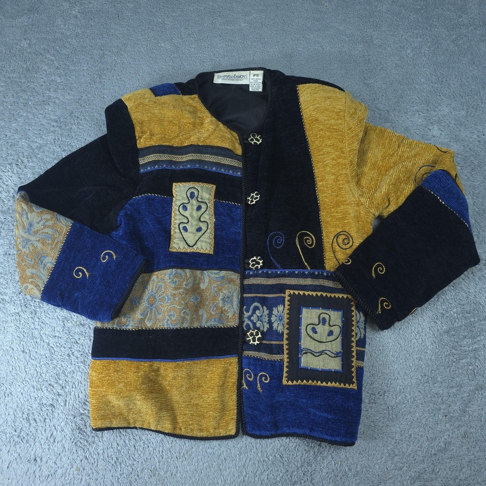 Draper's & Damon's Jacket Womens Petite Small Multicolor Velour Embroidered Art